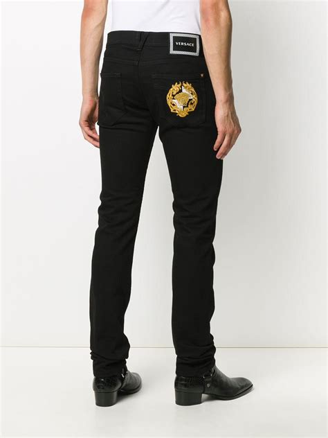 versace mens black straight leg jeans|Versace black jeans men's.